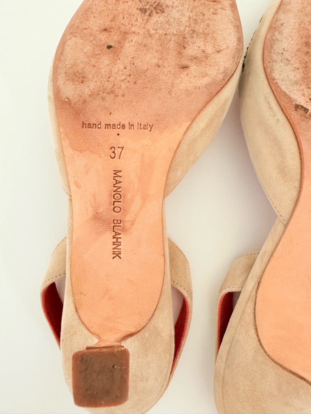 Manolo Blahnik Carolyne Floral Embroidered Slingback Pumps Beige Suede  EU 37 - Picture 9 of 10